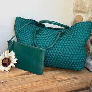 Chic Teal Woven Tote Bag